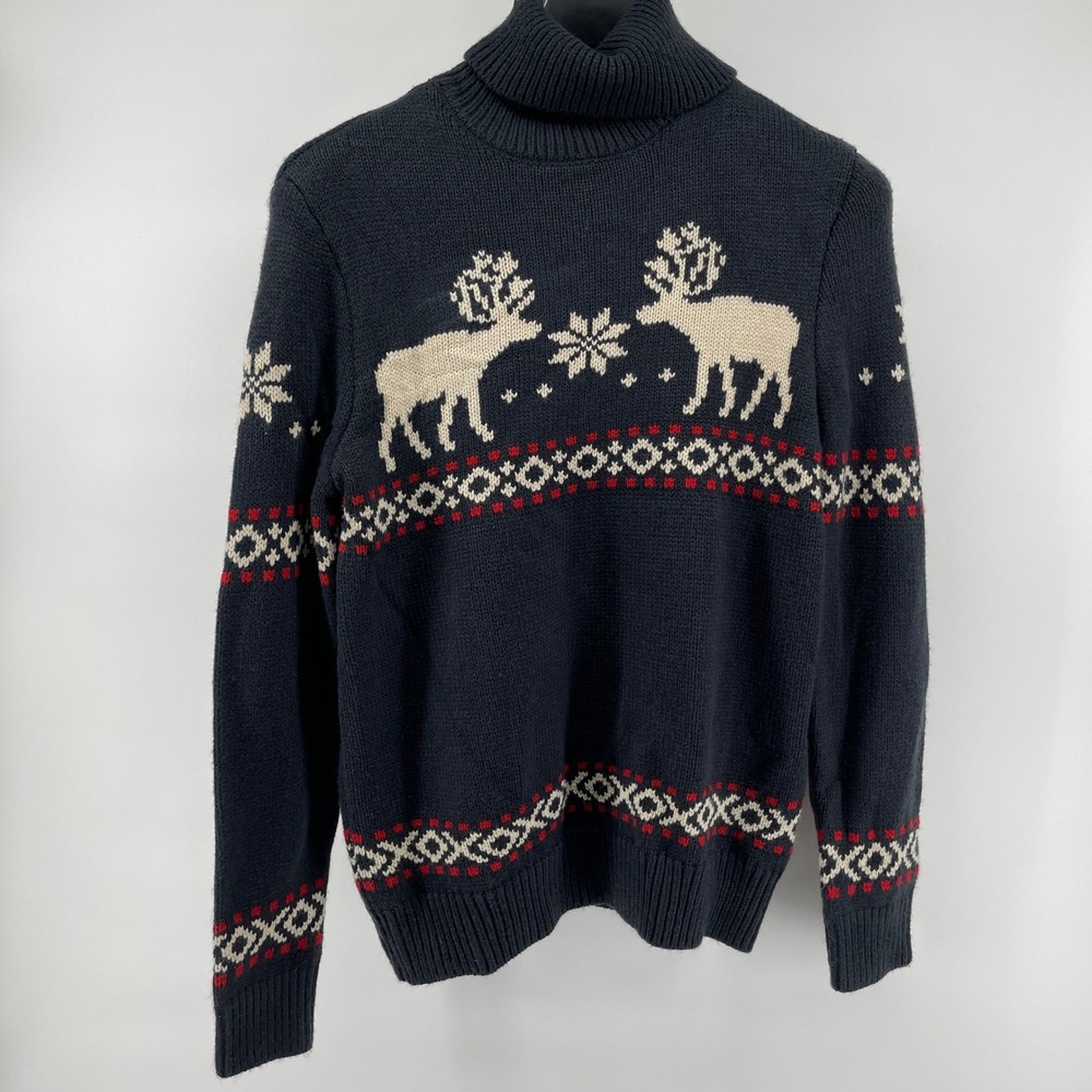 H&M Nordic Reindeer Fair‎ Isle Turtleneck Sweater MenSize M Dark Navy